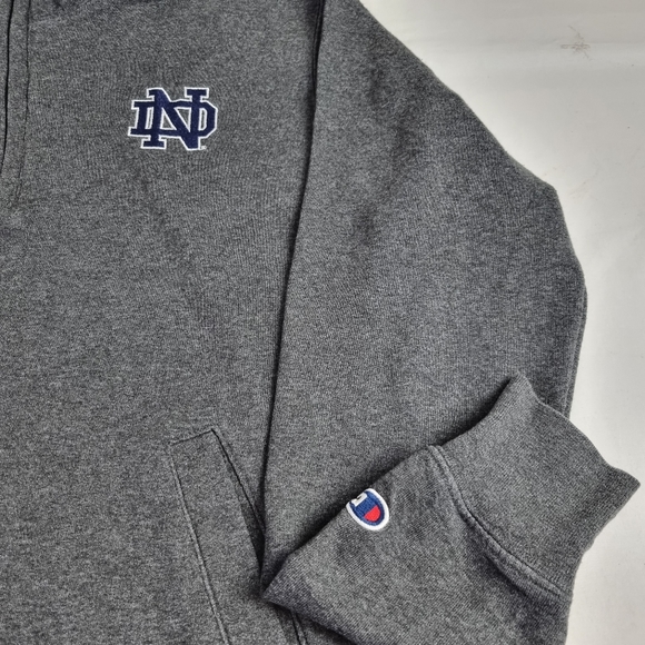 Champion Quarter Zip Fighting Irish Embroidered Logo Grey USA Uni Sweater Mens S - Picture 8 of 9
